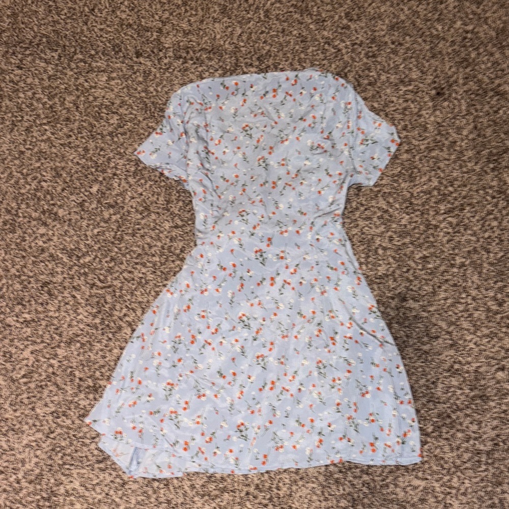Sky Blue Floral Wrap Midi Dress - Picture 4 of 7